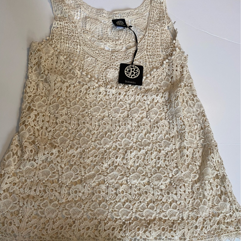 Bobeau Crochet cram white sleeveless shirt size Small NWT